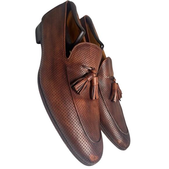 Magnanni Perforated Tassel Loafers Mens Sz 12 Brown Leather Spain SlipOn Preppy - Picture 15 of 16